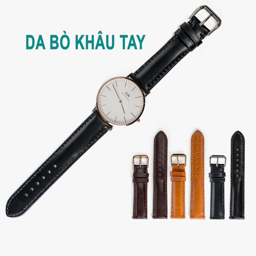 Dây đồng hồ nam da bò-khâu tay thủ công D101 size 18mm, 20mm, 22mm, 24mm - Bụi Leather