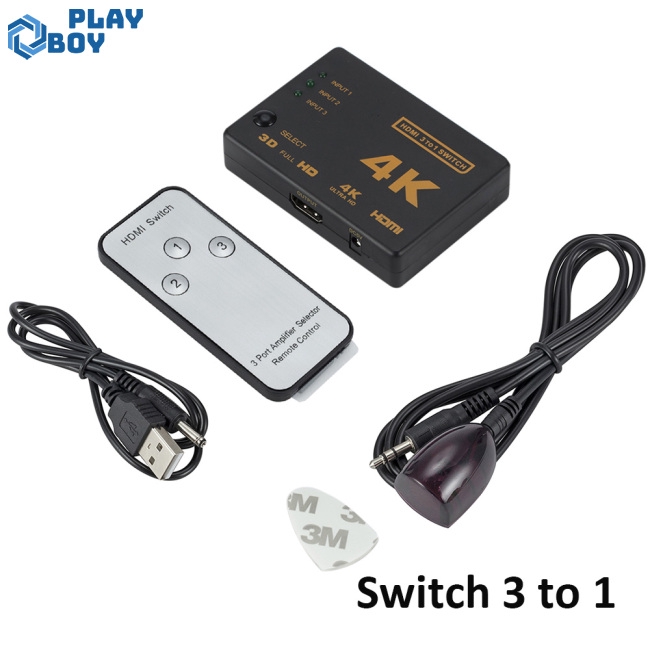 3 Port HDMI Splitter Switcher 3 In 1 Out Hub Box +Remote Auto Switch 1080P HD