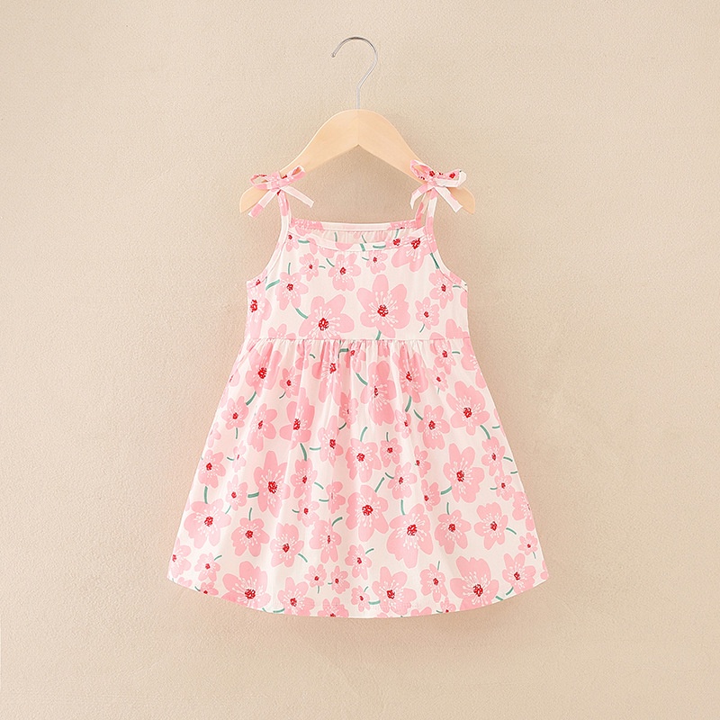Váy, đầm bé gái 2 dây mùa hè chất cotton thô thoáng mát hoạt tiết dễ thương QATE39