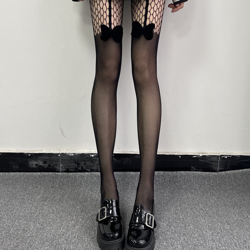 Brroa Đai Nịt Bít Tất Lưới Đính Nơ 3D Bằng Nhung Phong Cách Gothic Nhật Bản Ngọt Ngào Dành Cho Nữ