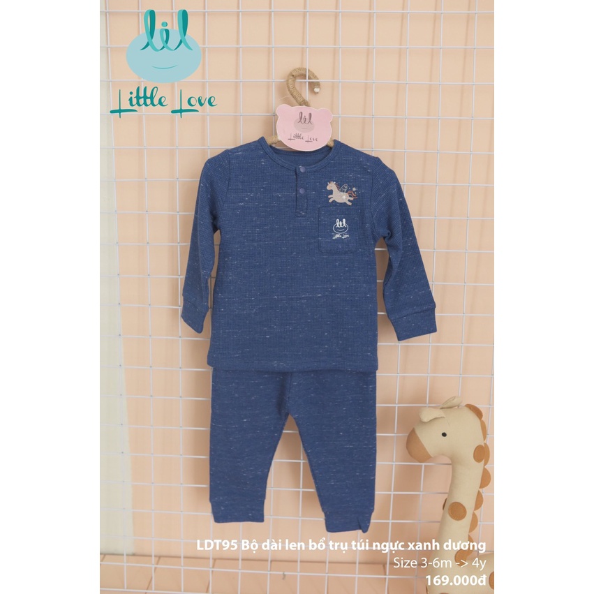 [CHÍNH HÃNG] Bộ dài tay len bổ trụ túi ngực họa tiết trẻ em đáng yêu Little Love