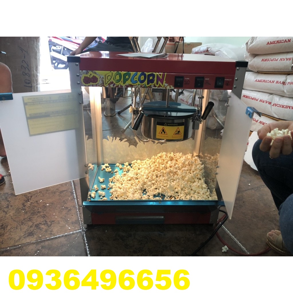 Máy làm bắp rang bơ,máy làm bỏng ngô,nổ bỏng ngô điện tủ kính chính hãng 100% Bảo hành 12 tháng