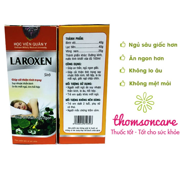 Siro Laroxen - Giúp an thần, ngủ ngon từ thảo dược - Học viện Quân y sản xuất.