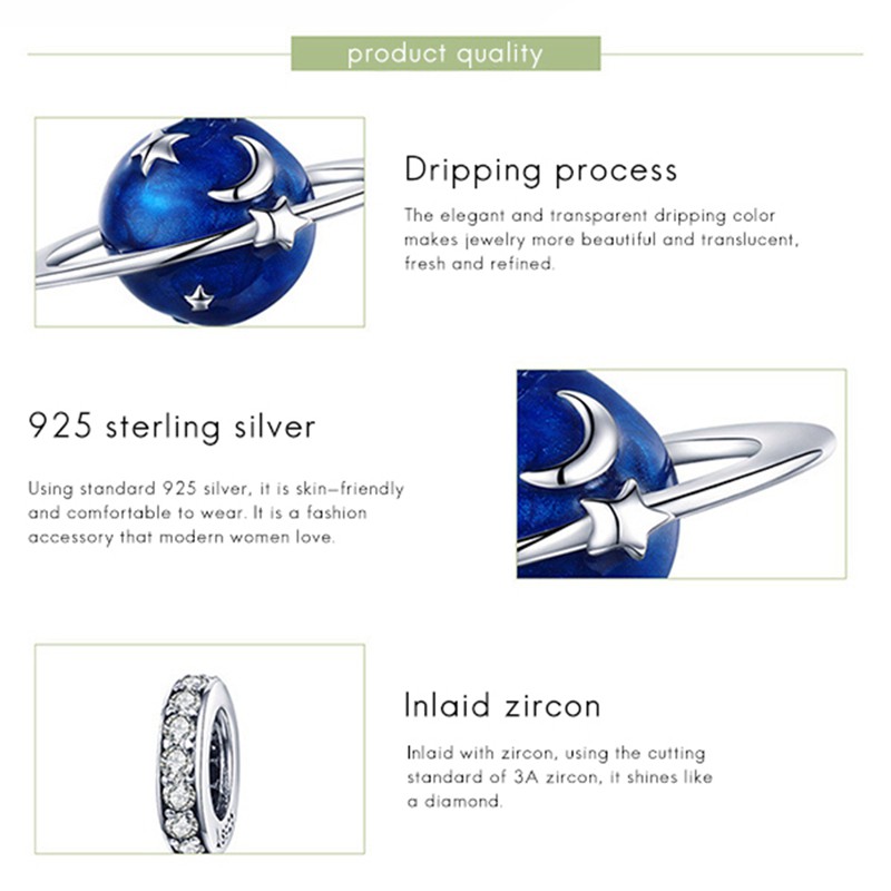 Phụ kiện hạt trang sức hình hành tinh bí mật bằng bạc Sterling phong cách Hàn Quốc thời trang cho vòng đeo tay
