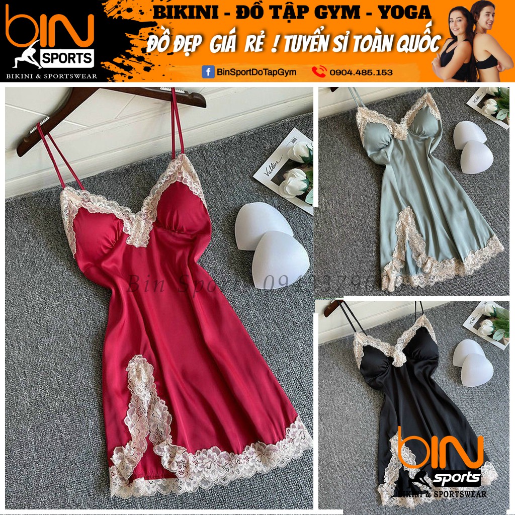 Váy Ngủ Lụa Ren Kèm Mút Áo Cao Cấp Quảng Châu Bin Sports PJM004