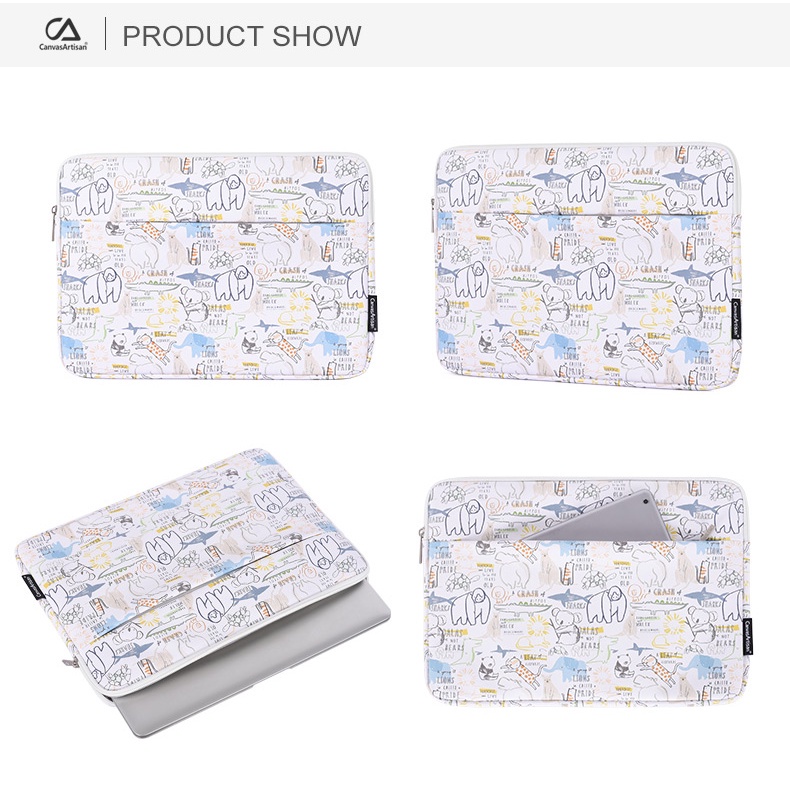 Túi da PU CanvasArtisan đựng máy tính bảng laptop không thấm nước in hoạt hình cho Matebook Air Pro 11/12/13/14/15"