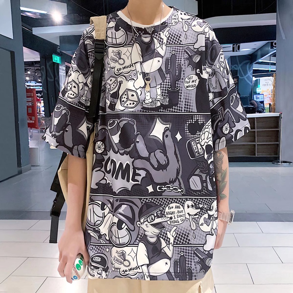 Áo Thun Tay Ngắn Dáng Rộng Họa Tiết Graffiti Thời Trang Mùa Hè Cho Các Cặp Đôi