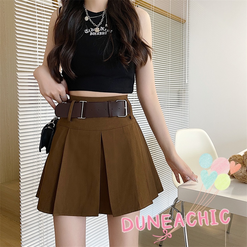 Chân Váy Ngắn Xếp Ly Phối Thắt Lưng Kiểu Retro Dễ Thương Cho Nữ