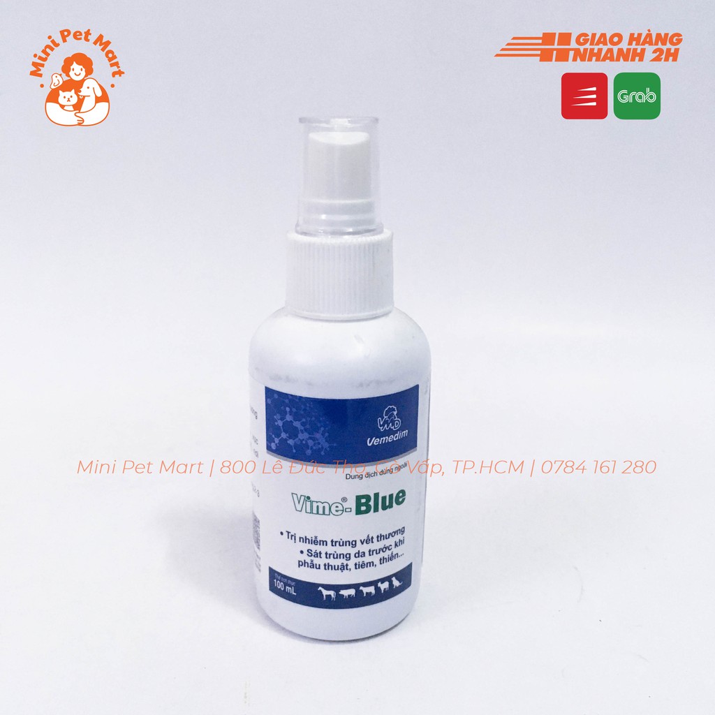 VIME BLUE - Thuốc xịt sát trùng, trị nhiễm trùng vết thương cho thú cưng (100ml)