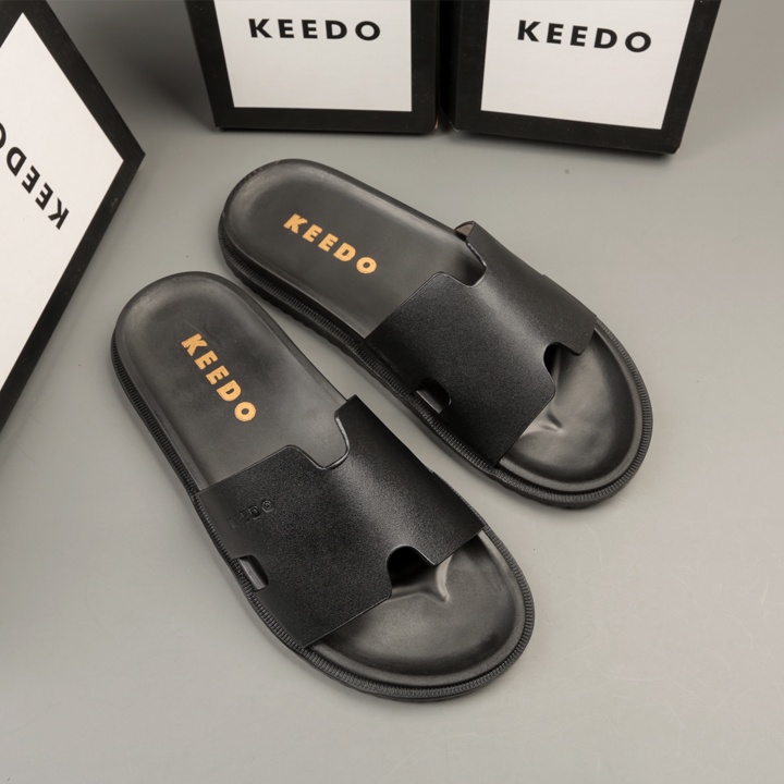 Dép quai ngang nam chữ H da bò thật KEEDO KD369 Full box