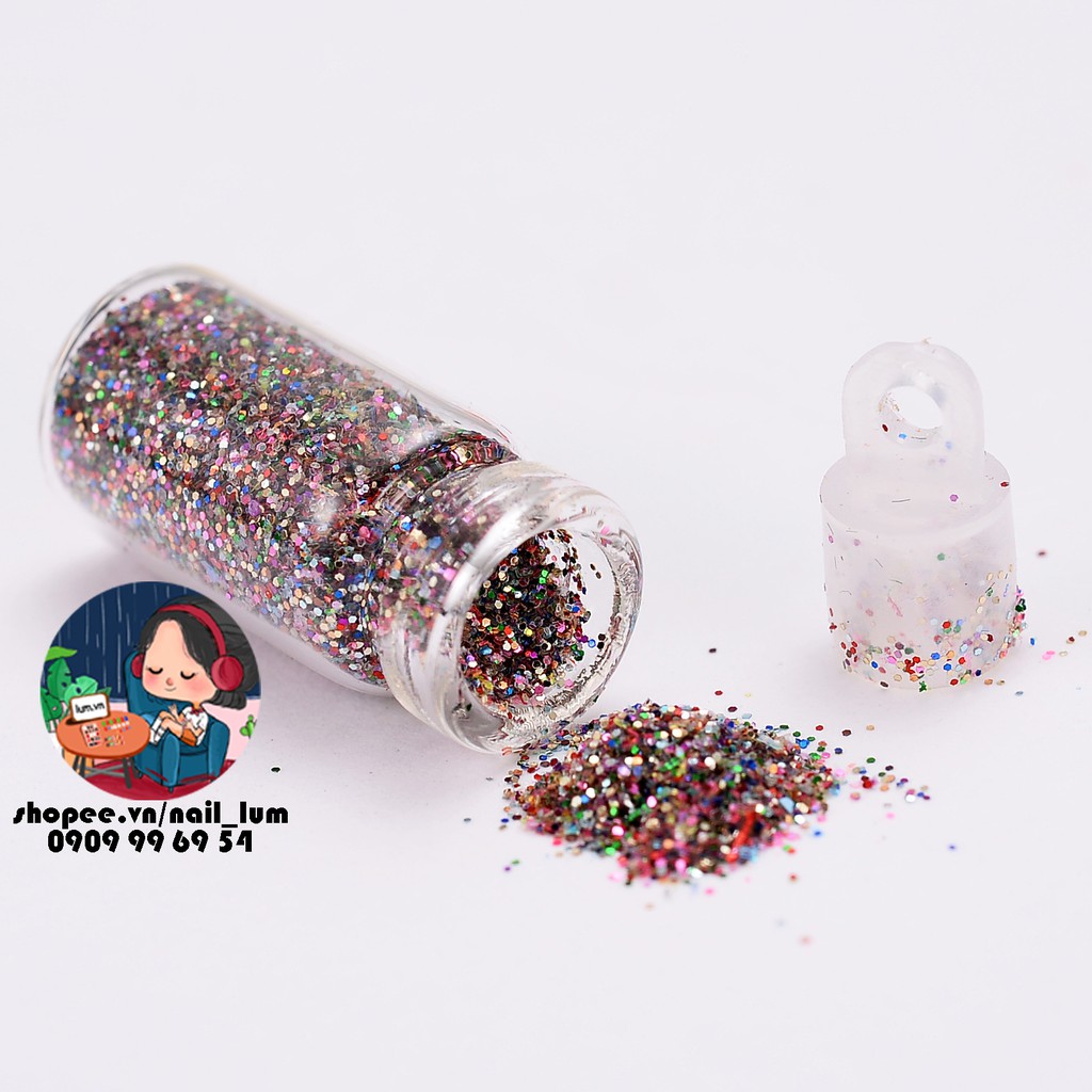 Set 48 Lọ Nhũ - Kim Tuyến - Hạt Trang Trí Móng Nail Đủ Màu