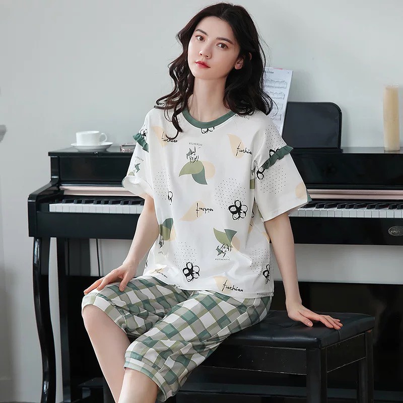 Bộ cotton mặc nhà Quảng Châu cao cấp cộc tay quần lửng co giãn 4 chiều màu sắc tươi sáng