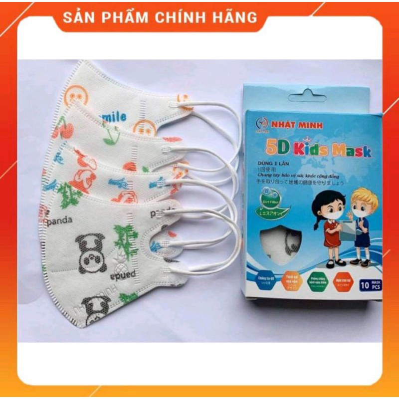 Khẩu Trang 5D Kids Nhật Minh Dày Dặn Hộp 10 cái dành cho bé từ 1-5 Tuổi