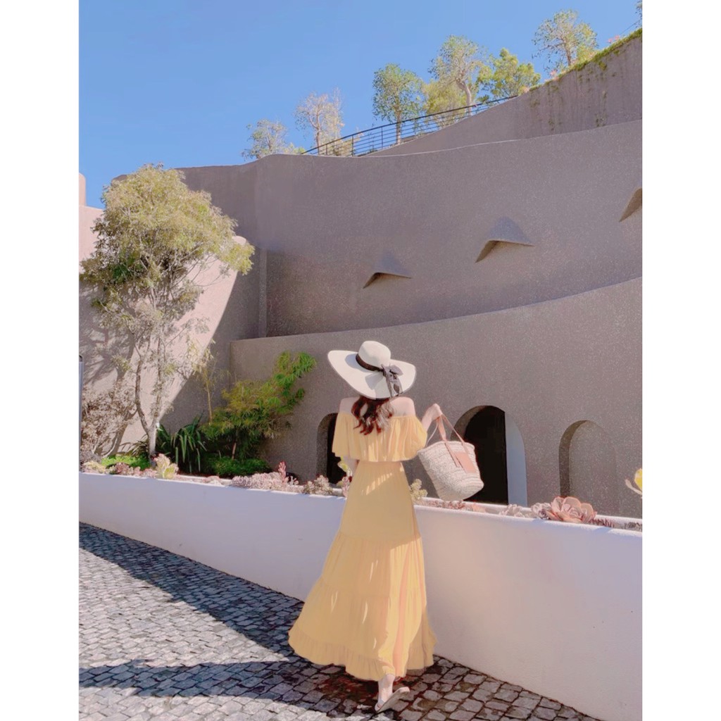 Váy Maxi Tầng Trễ Vai Vàng Chanh Cực Hot | BigBuy360 - bigbuy360.vn