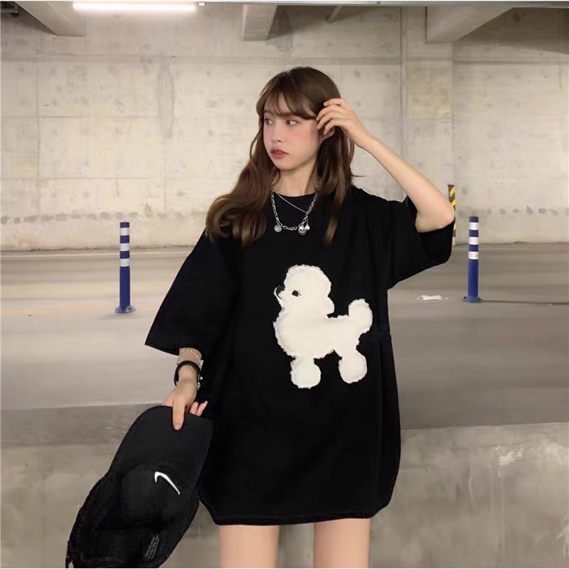 🎀Áo phông | Áo đôi tay lỡ basic hình con chó siu cute