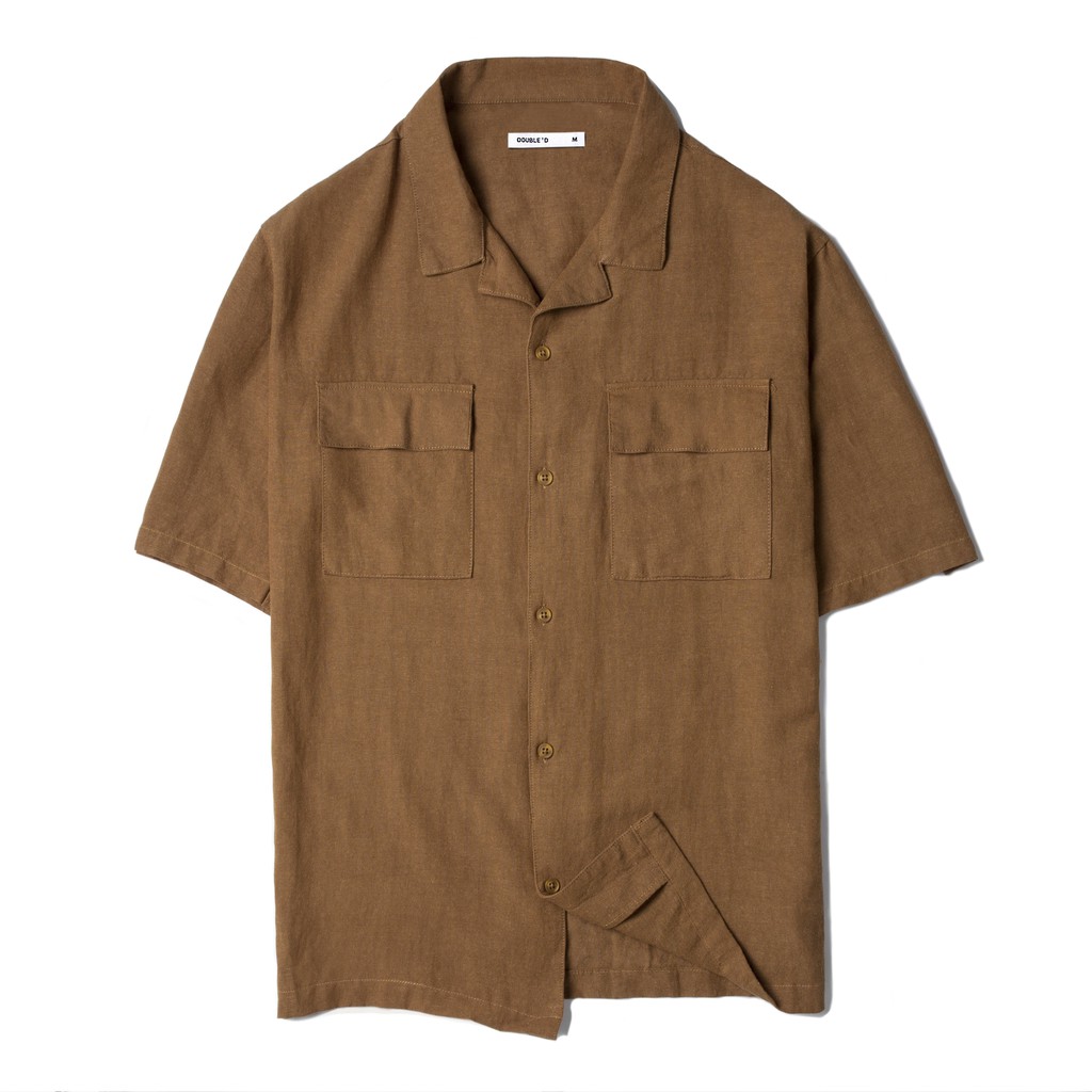 Áo sơ mi nam Double'D cổ Danton tay ngắn chất liệu LINEN thấm hút mồ hôi tốt SLN