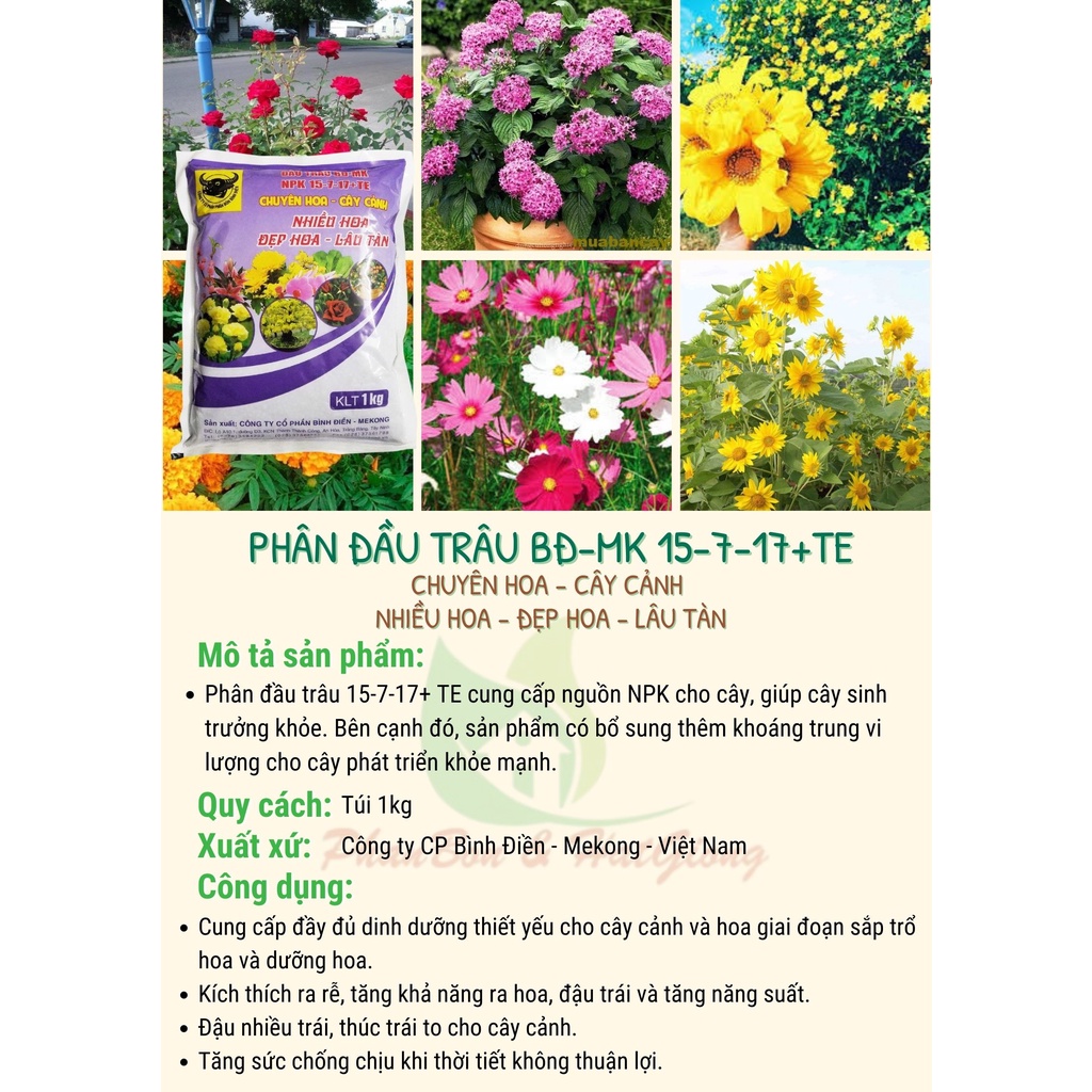 Phân bón Đầu Trâu NPK chuyên cho hoa, cây cảnh 15-7-17+TE - Shop Phân Bón và Hạt Giống