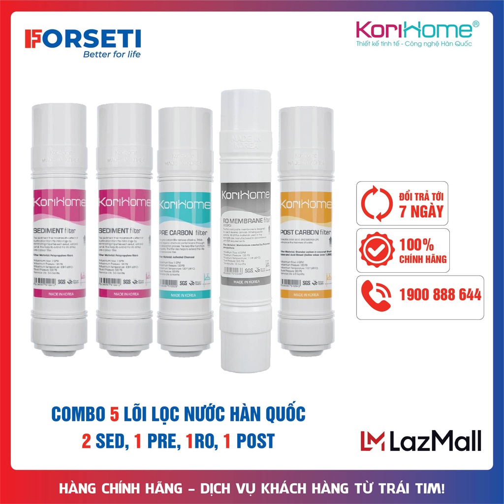 Combo 5 lõi lọc nước Korihome chính hãng dành cho máy lọc nước Korihome WPK-838