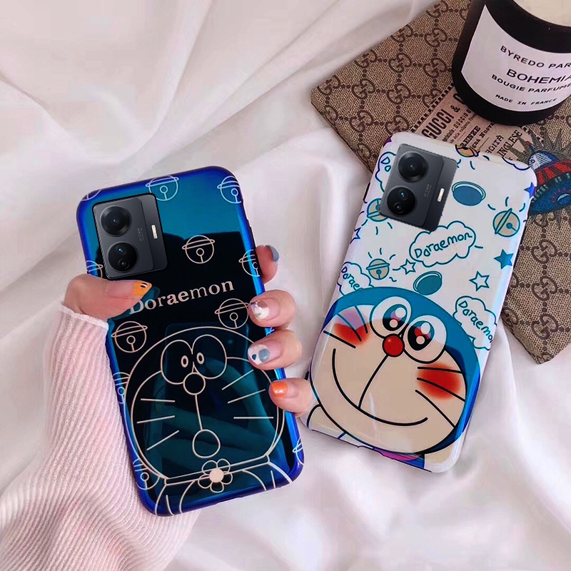 Ốp Điện Thoại Silicon Mặt Kính Hình Doraemon Chống Sốc Cho VIVO Y35 4G Y30 5G Y16 5G Y02S Y01A Y77 5G