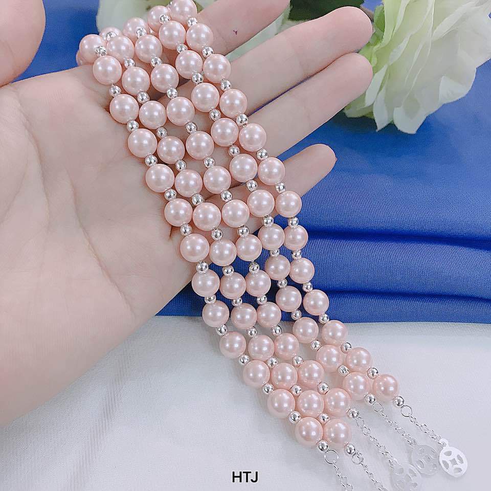 Lắc tay bạc lắc tay Ngọc nhân tạo mix bi bạc tua kim tiền(giá 1 chiếc)