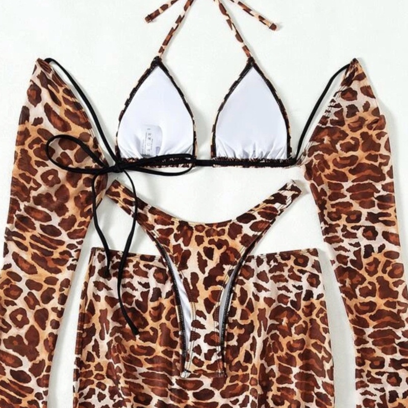 Bộ Bikini Bốn Mảnh Thắt Nút Mềm Mại In Họa Tiết Gợi Cảm Cho Nữ