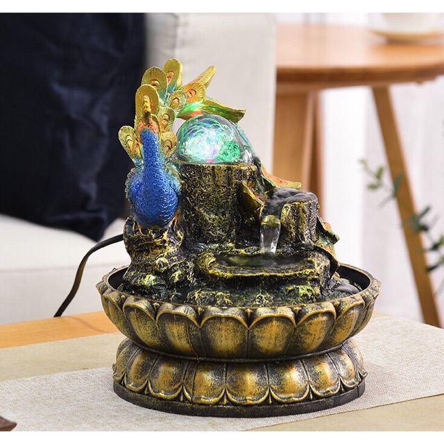 Thác nước phong thủy Chim Công May Mắn Hạnh Phúc