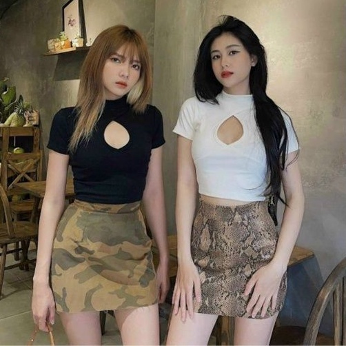 Áo Croptop khoét cổ tròn đơn giản tay ngắn A15