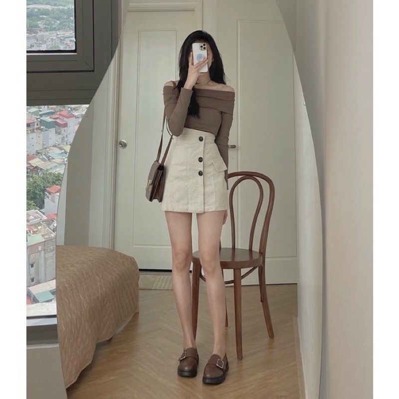 CHÂN VÁY NHUNG TĂM LỆCH TÀ NÚT MIX ÁO CỰC XINH BOM1 aloha shop