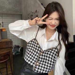 Set Sơ Mi Kèm Yếm Quảng Châu, Set áo kèm yếm croptop sang chảnh loại 1