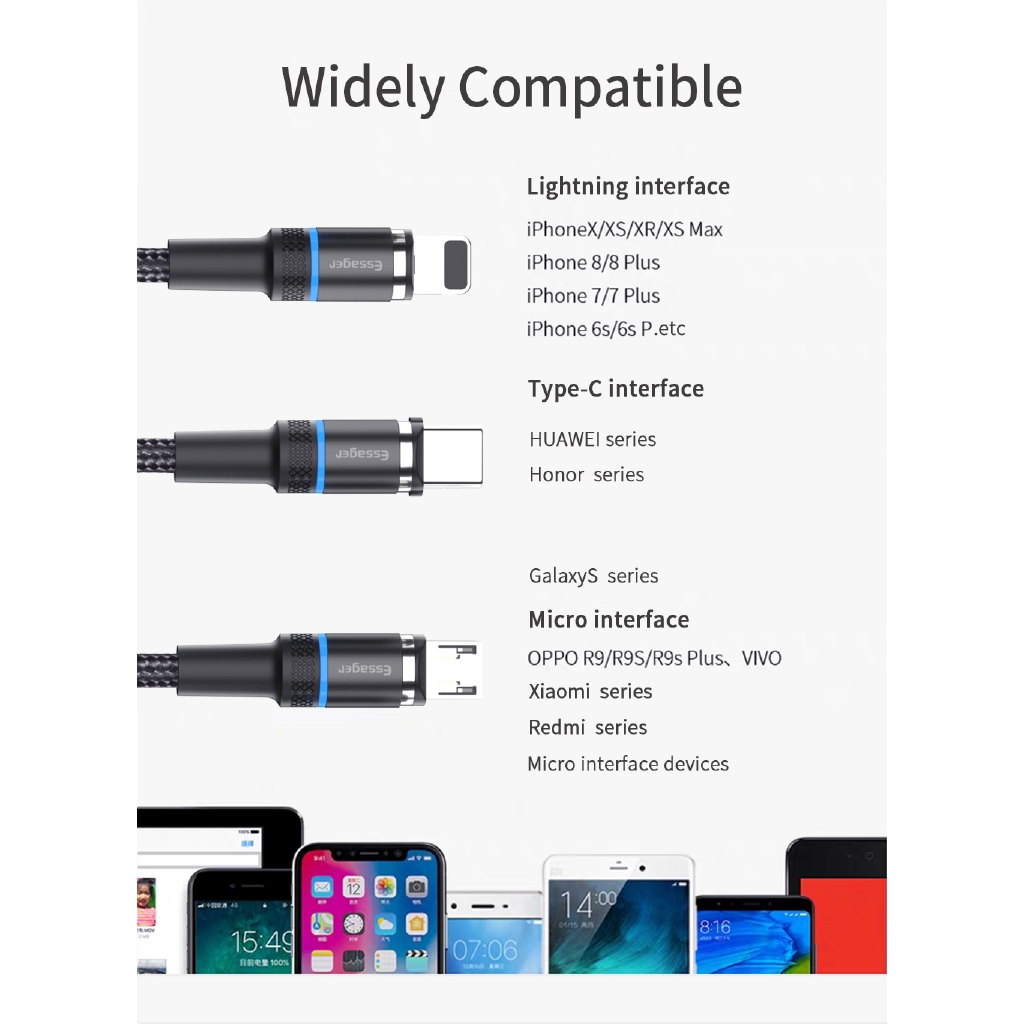 Dây cáp sạc Essager dạng từ tính giao diện micro USB/Type C dành cho iPhone Samsung