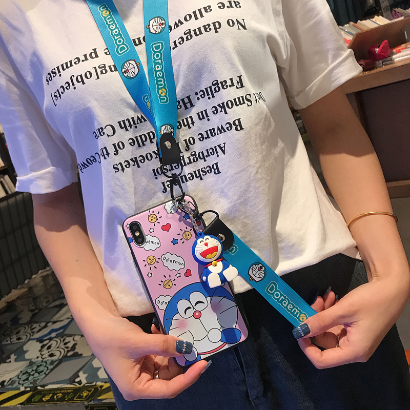 Ốp lưng samsung Silicone Họa Tiết Doraemon Có Dây Đeo Cho Samsung Galaxy A5 A8 2018 S10 A51 A71 A20S A520 A720 A9S A10S A30S A10 A50 A20 M20 Note 10