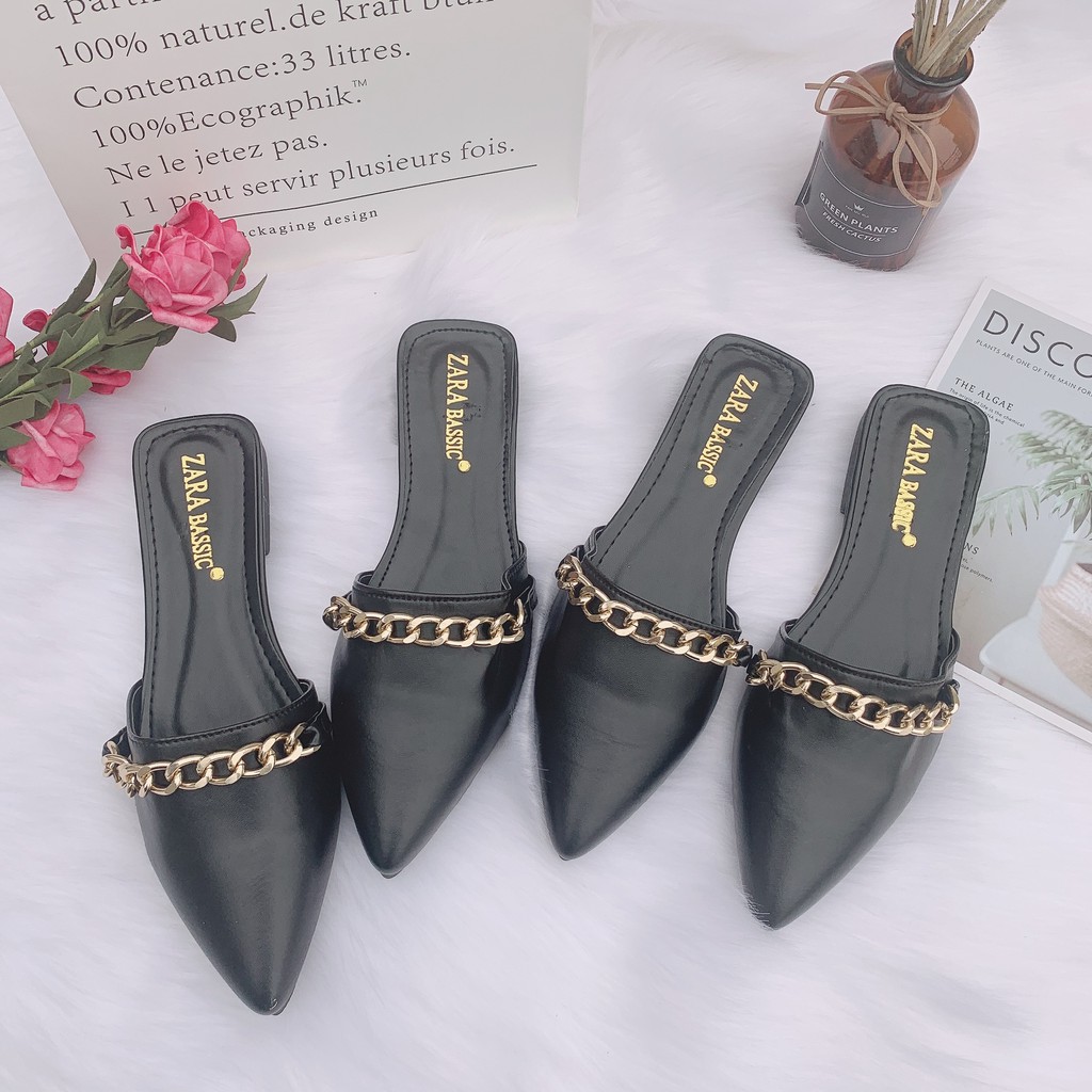 [FORM RỘNG] Giày sục nữ mũi nhọn kèm xích sang trọng nên lùi 1 size S338 | BigBuy360 - bigbuy360.vn