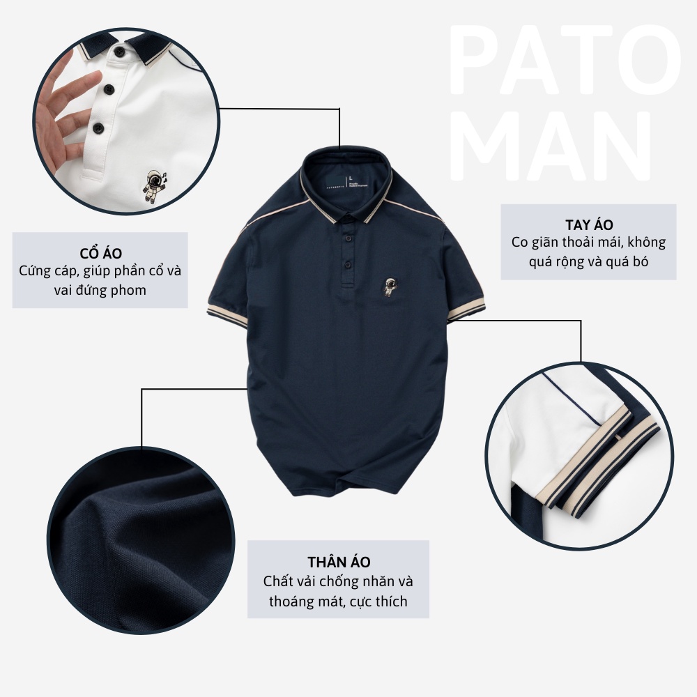 Áo polo nam nữ PATO áo thun viền tay form rộng thêu phi hành gia cổ bẻ chất cotton cá sấu