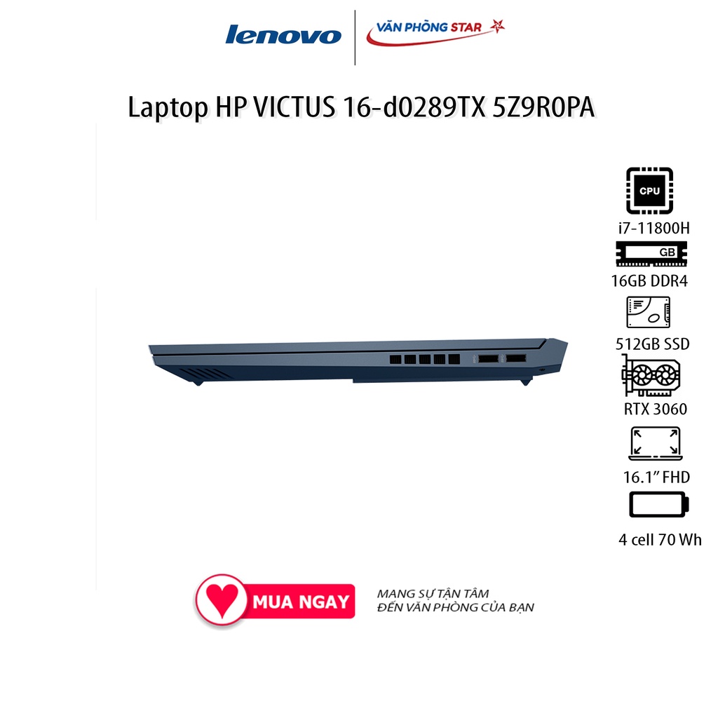 Laptop HP VICTUS 16-d0289TX 5Z9R0PA (16.1&quot; Full HD/ 144Hz/Intel Core i7-11800H/16GB/512GB SSD/NVIDIA GeForce RTX 3060)