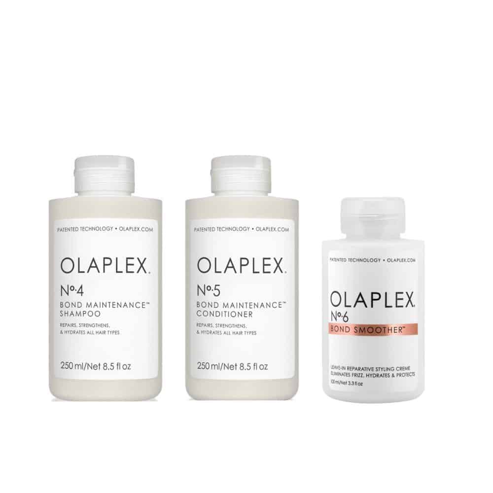 Combo dầu gội, dầu xả và kem xả khô Olaplex No4, No5 và No6 250ml giúp hàn gắn liên kết lưu huỳnh, giảm gãy rụng