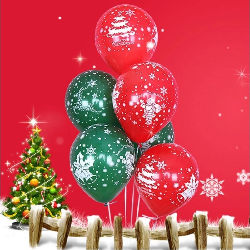Set 10 bong bóng cao su màu sắc đỏ và xanh lá trang trí giáng sinh