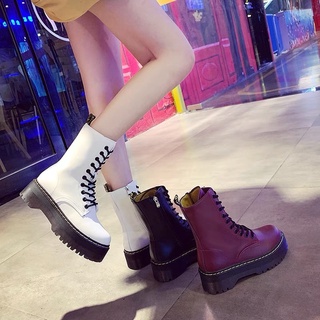 Boots giày dr martins da màu trắng đen cao cấp