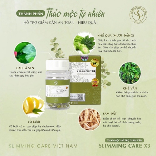 Viên Thảo Mộc Giảm Cân Slimming Care X3 Chính Hãng Giảm Cân Cấp Tốc An Toàn - Hộp 30 Viên Tặng Kèm Viên Rau Củ Detox