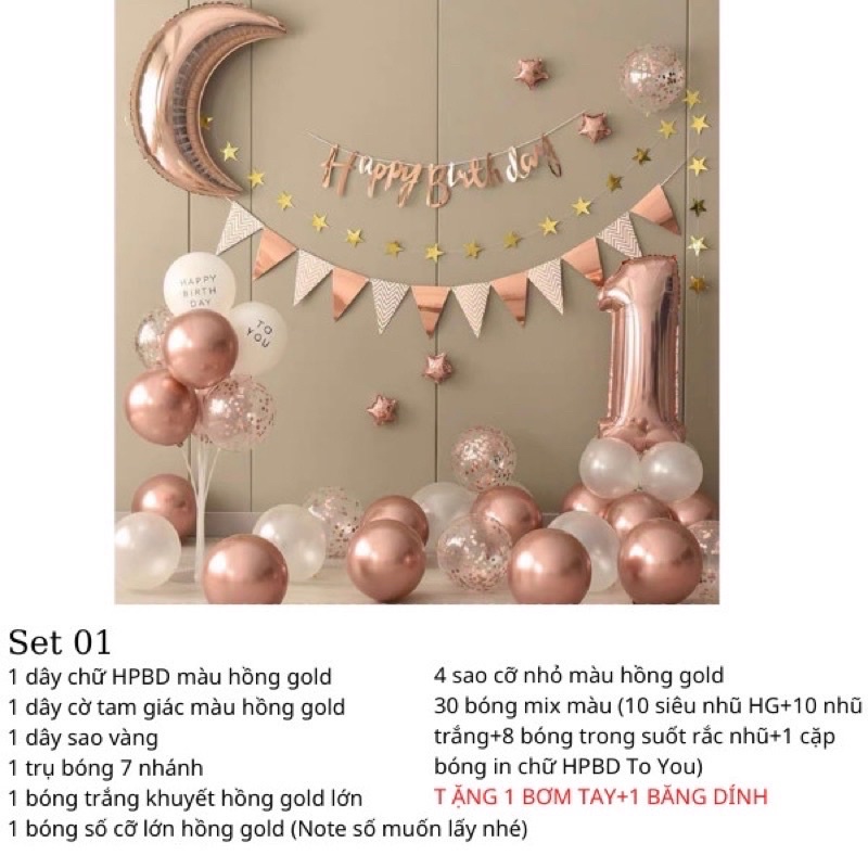 Sét bóng trang trí sinh nhật cho bé trai, bé gái kèm quà tặng