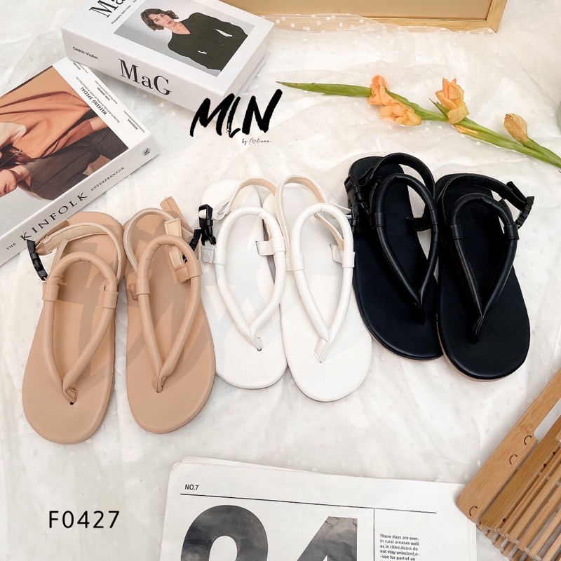 GIÀY SANDAL NỮ ĐẾ BỆT QUAI TRÒN KẸP CHỮ V HẬU KHÓA BẤM T94 F0427