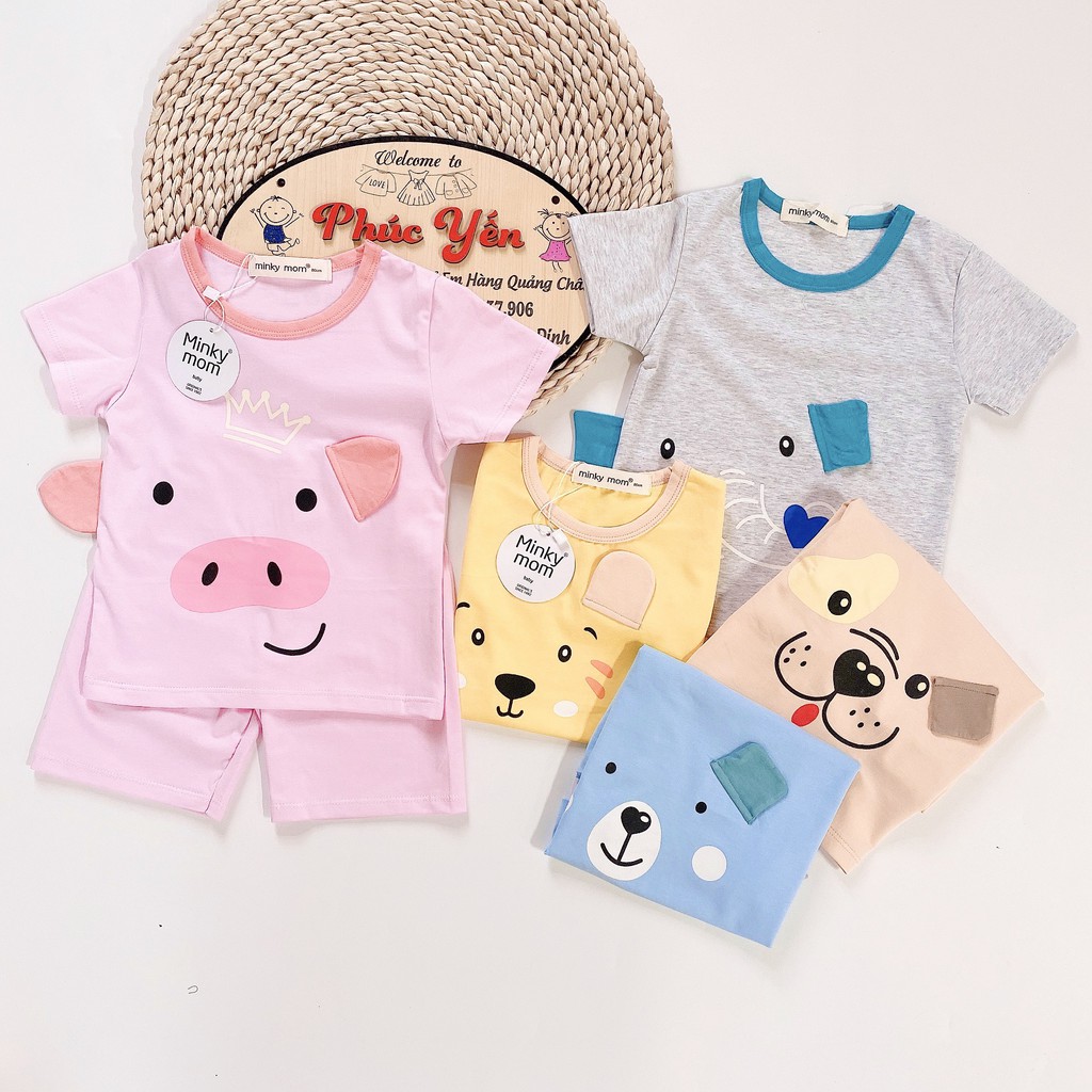 Bộ Cộc Cotton 100 % Hàng Minky Mom Họa Tiết Động Vật Có Tai Heo Hồng Cho Bé (8-18kg) (SP001424)