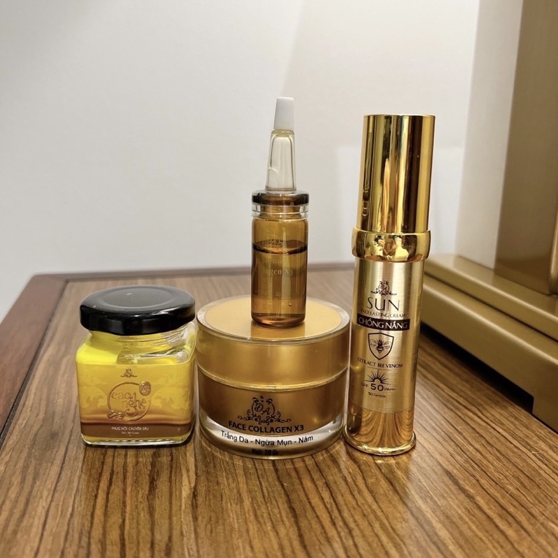 COMBO SERUM X3 + KEM FACE X3 + CHỐNG NẮNG + CAO NGHỆ MŨ PHẨM ĐÔNG ANH