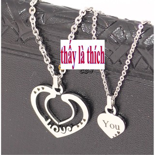 Dây chuyền cặp đôi màu trắng hình trái tim lồng vào nhau kết hợp chữ LOVE YOU-Giá bán như trên là 1 cặp = 2 sợi như hình