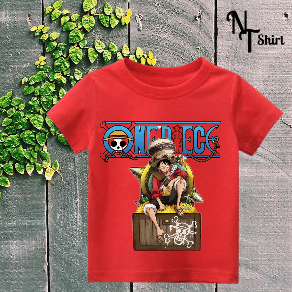 Áo phông bé trai in hình One Piece Luffy, Áo cotton xuất xịn mặc mát mịn hình in chất lượng 09