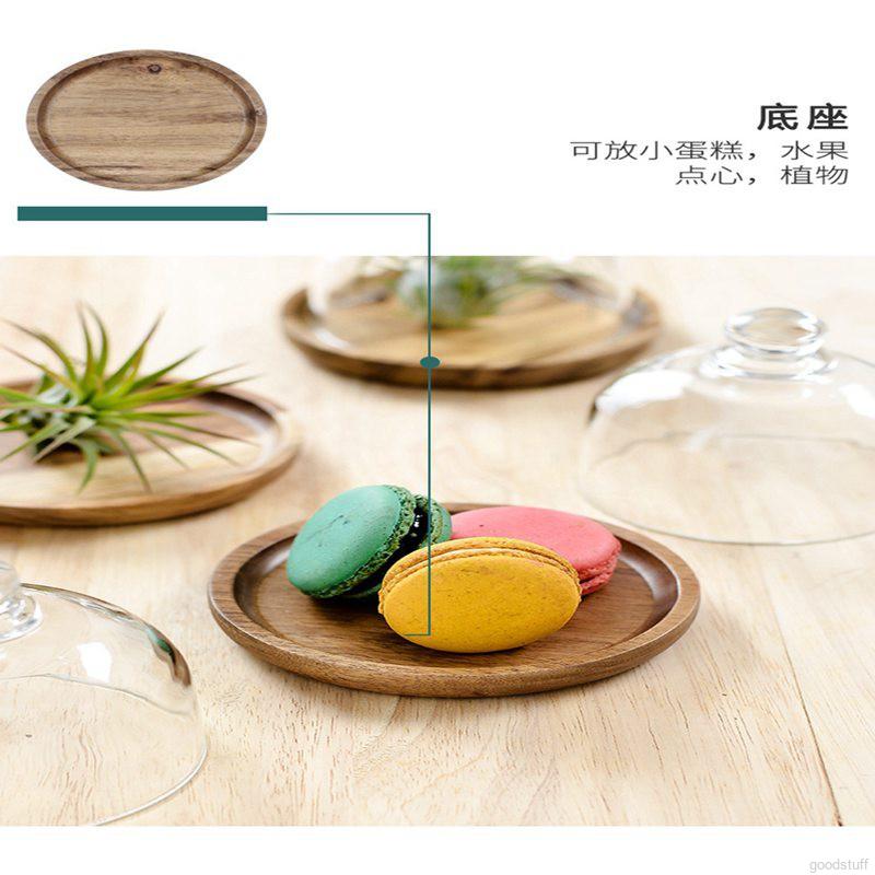 Đĩa Đựng Bánh Tráng Miệng Bằng Gỗ Kèm Nắp Kính