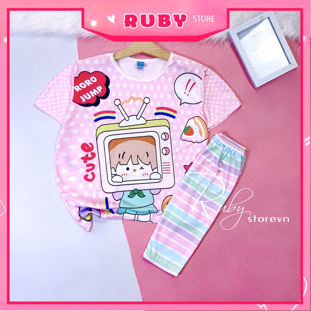 Đồ bộ thun QUẦN LỬNG mẹ và bé mặc nhà size đến 70kg chất thun mềm mát in hình hoạt hình chibi dễ thương DBRBL FULL SIZE
