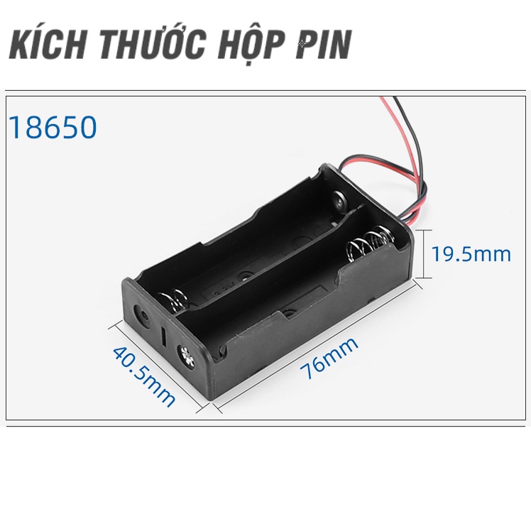 Hộp đựng pin 18650 2 viên 3.7v mắc nối tiếp có dây