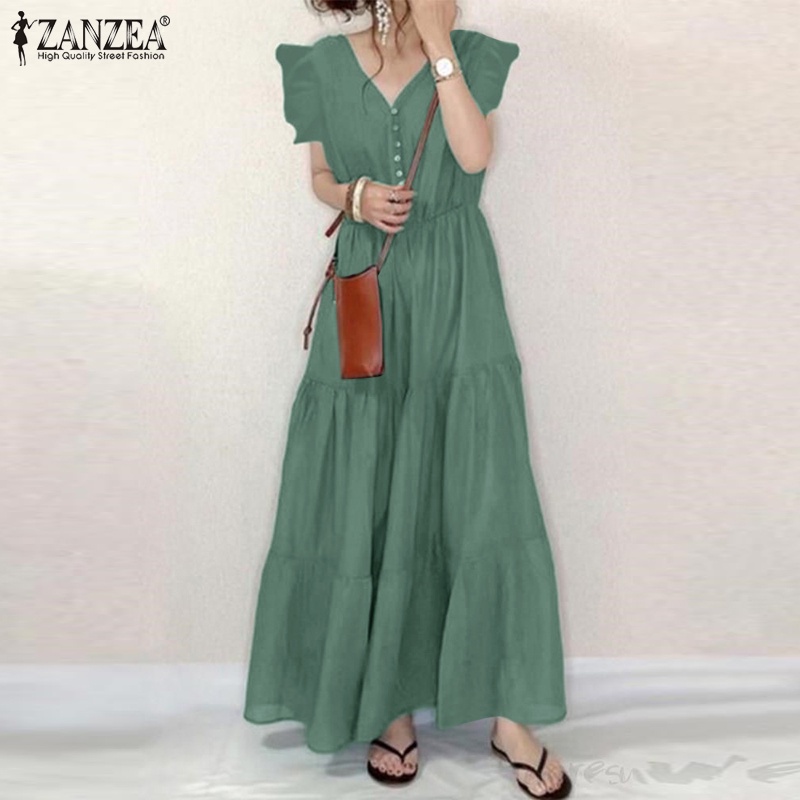 ZANZEA Đầm Maxi Không Tay Cổ Chữ V Thời Trang Cho Nữ
