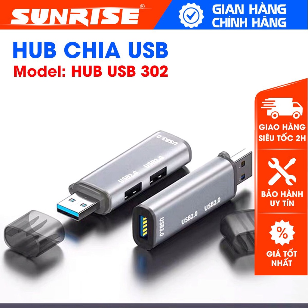 Hub USB 302 tốc độ cao, bộ chia ra 1 cổng USB 3.0 và 2 cổng USB 2.0  kết nối chuyển đổi cho laptop, PC