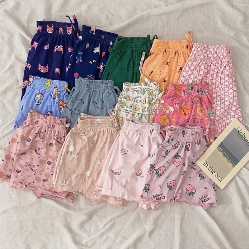 Quần Đùi Nữ Mặc Nhà Hoạ Tiết Hoạt Hình - Quần Short Thái Cuốn Biên Cotton Co Giãn Thoải Mái - QK06